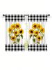 2 Stück Moderne Frische Gitter Sonnenblumen Druck Dekorative Küchengardinen zur Dekoration von Schlafzimmern Arbeitszimmern Cafés und Wohnzimmern