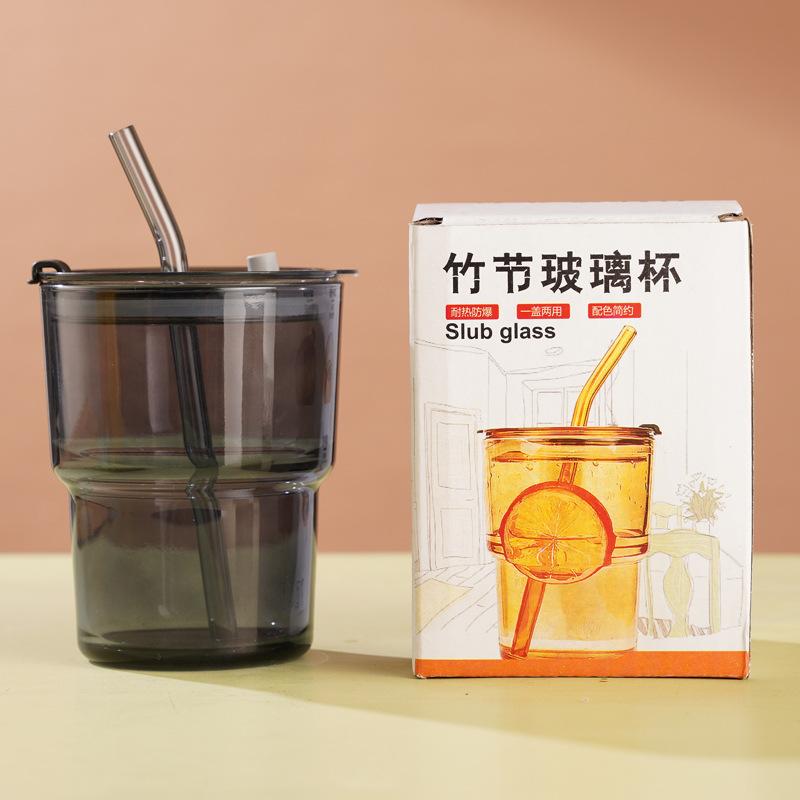 

Glass Bamboo Cup With Straw Opening Small Drainage Gift Water Cup Female Summer Souvenir Gift 420Ml (58 pcs in a box)