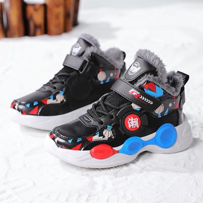 Children's Winter Anti Slip and Wear-resistant Velcro with Plush Insulation Fashionable Sports and Leisure Cotton Shoes Snow Boots