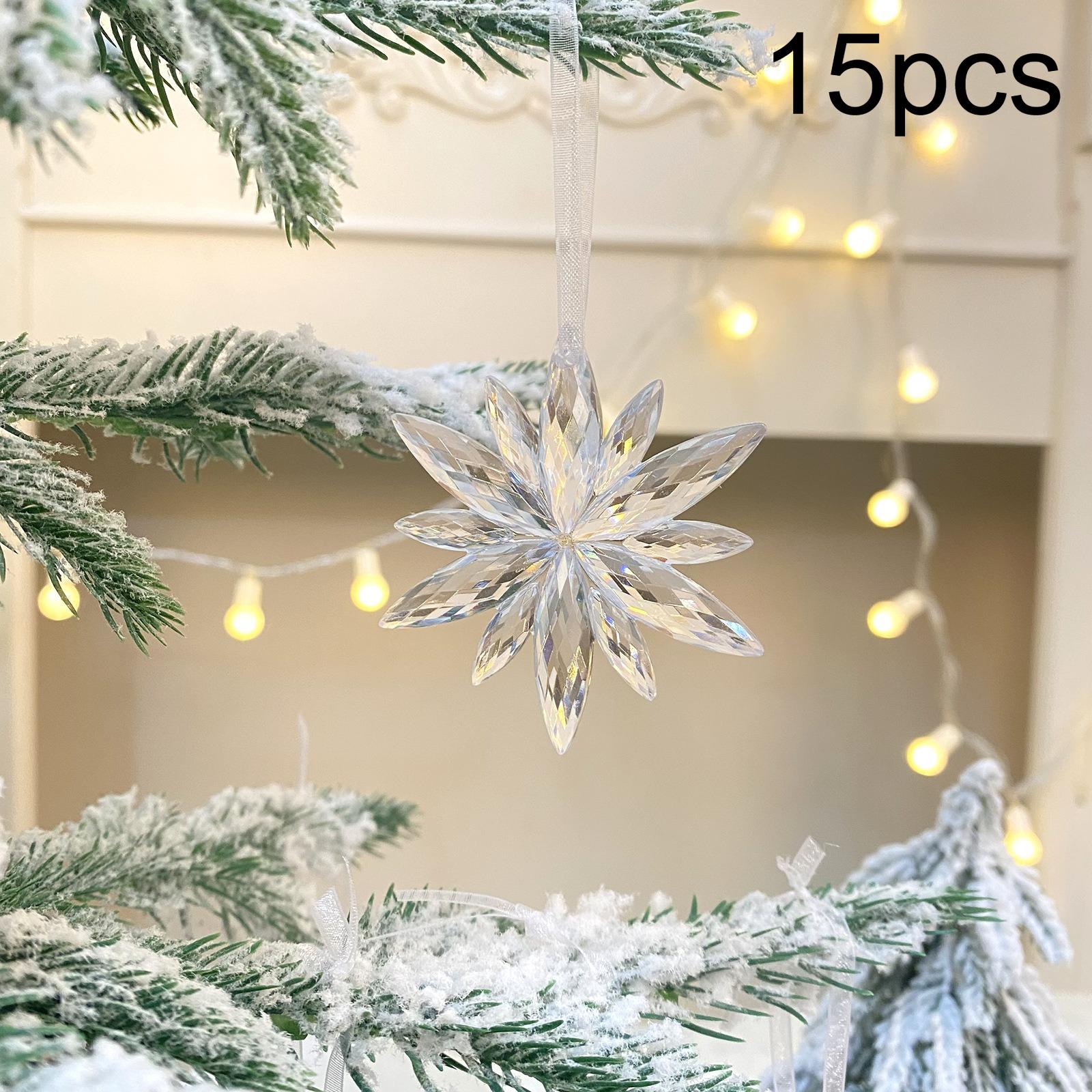 

15/30pcs White Snowflake Christmas Decoration Pendants,Transparent Crystal Christmas Tree Decoration Scene Layout Snowflake