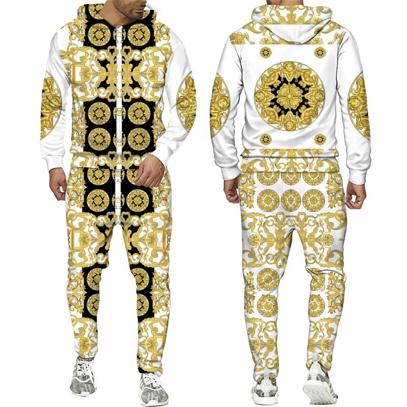 Trening pentru bărbați cu imprimeu 3D Phnom Penh auriu, stil hip hop, hanorac cu mânecă lungă, pantaloni, costum de primăvară toamnă, set de îmbrăcăminte sport pentru jogging pentru bărbați