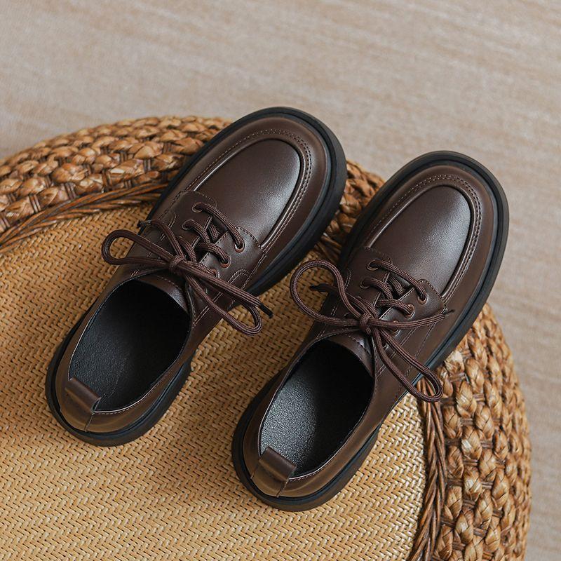 

2025 новая осенне-зимняя модная маленькая кожаная обувь женская в британском стиле универсальная платформа JK на шнуровке одинарная обувь лоферы на плоской подошве 40 коричневый