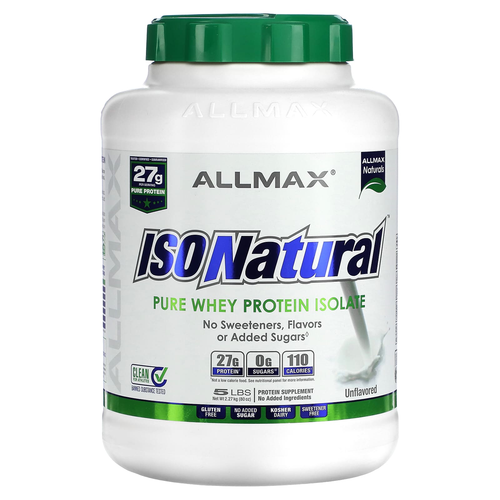 

Isonatural, Pure Whey Protein Isolate, Original, Unflavored, 2.25 Kg (5 Lbs)