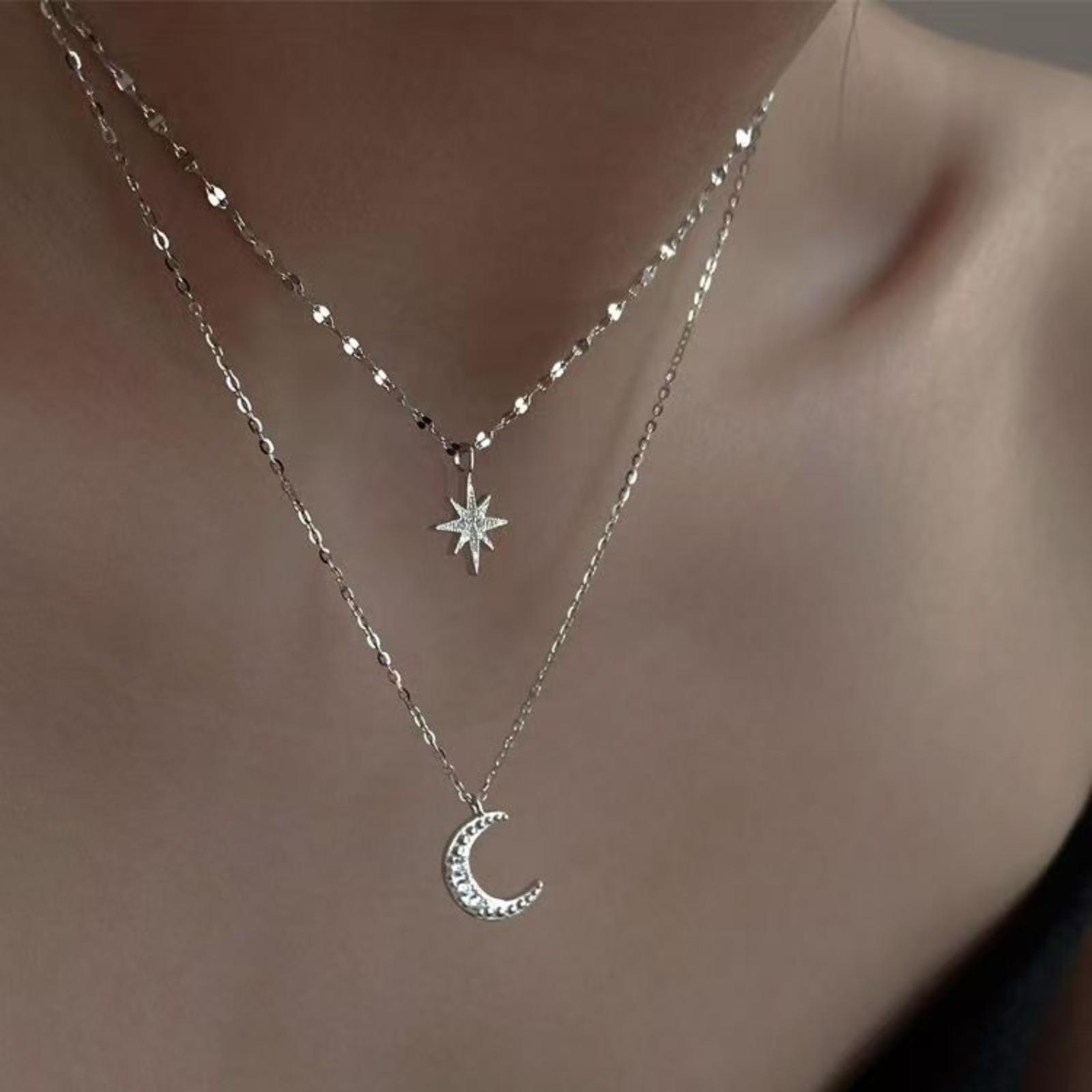 

Star And Moon Necklace For Women - High-End Collarbone Chain One Size