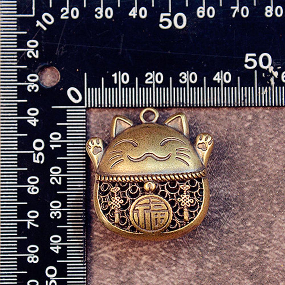 Good Lucky Cat Keychain Charms Brass Cat Feng Shui Zhaocai Wealth DIY Retro Hanging Ornaments