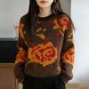 Women's Autumn Winter Rose Jacquard Sweater - Thick, Loose Knitwear with Fashion Design