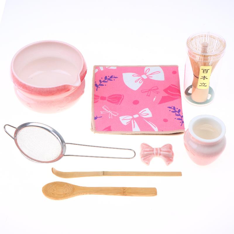 8PCS Matcha Tea Set Pink Gradient Japanese Style Complete Matcha Bowl Kit Perfect Gift for Wedding Housewarming
