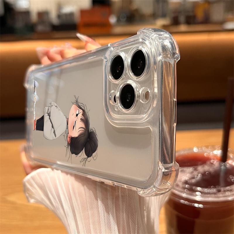 Cute Angry Little Girl Printed Clear Phone Case For iPhone 16 14 13 12 11 15 Pro Max SE XR X XS 7 8 Plus Transparent Tpu Cover