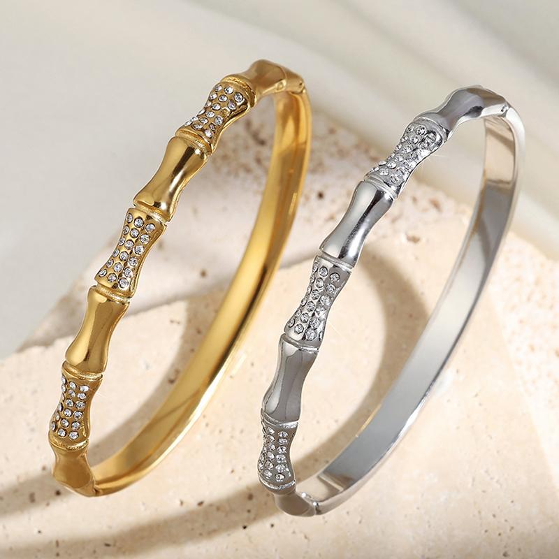 Htpwe Stainless Steel Bone Diamond Bamboo Bracelet Women 18k Gold Couple Holiday Gift Non-fading Bracelet Party Daily Zircon