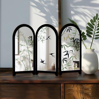 Chinesisches Design Mittelalterlicher Stil Blume Vogel Tinte Bambus Faltbildschirm Desktop-Dekoration Teetisch Wohnzimmer Dekor