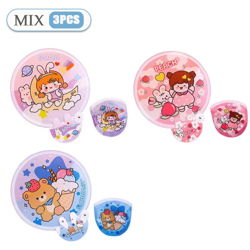 1-40PCS Cartoon Foldable Fan Summer Cute Mini Round Fan Creative Small Fresh Pocket Fan Simple Portable Collapsible Fan Hand Fan