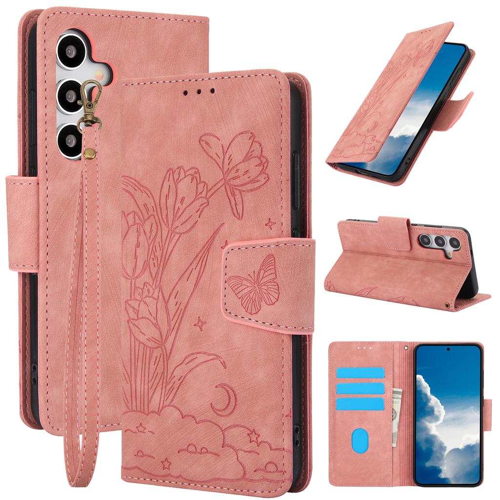SY-001 For Samsung Galaxy S24+ Case Butterfly Flower Leather Wallet Stand Phone Cover with Wrist Strap