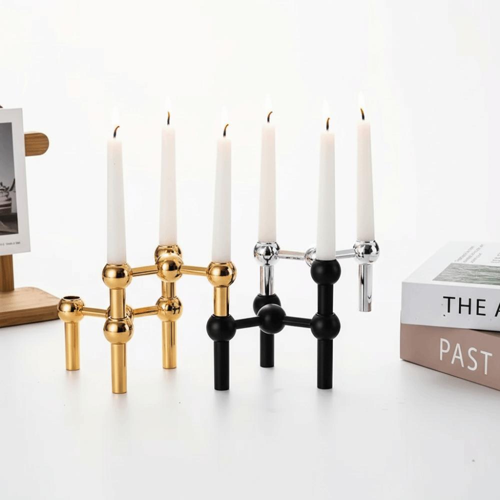 Portacandele Struttura Molecolare in Metallo Vintage Stile Nordico Supporto Argentato Candeliere Triangolare Candeliere Regalo