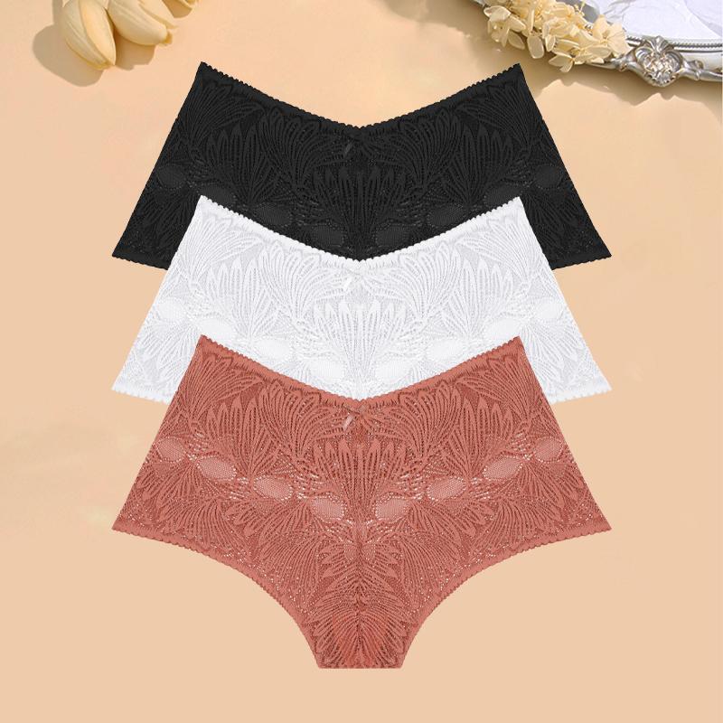 

FINETOO 3 шт. Женские кружевные цветочные трусики-шорты Сексуальное ажурное нижнее белье с низкой талией Дышащие трусики для девочек Мягкое прозрачное нижнее белье XL&3pcs