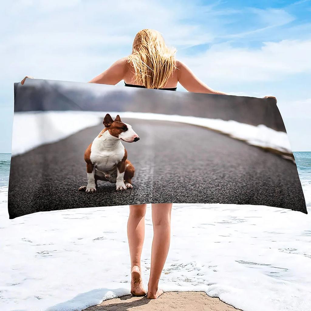 Bull Terrier Print Large Beach Towel for Bath Travel Outdoors Lightweight Soft Towels Super Absorbent Sandproof Quick Dry Towel