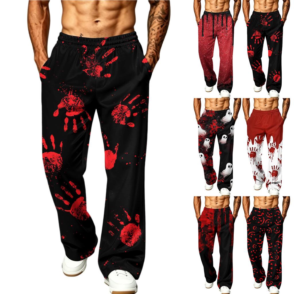 Men's Loose Wide Leg Jogger Pants with Pockets, Hunting Casual Pants Halloween Print