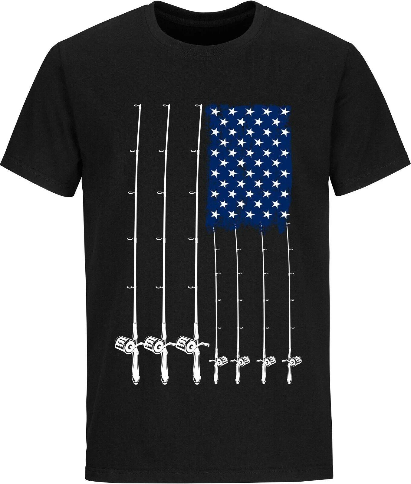 Fishing T T-shirts USA Flag Fishing Rod Fisherman Gifts Fishing Funny T-shirts XL