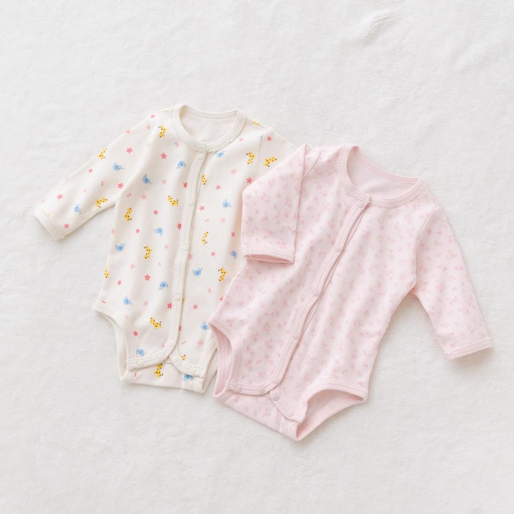 House Hot Set of 2 Long Sleeve Body Shirts [Miki Biscuits] (front Opening) 74-9935-579 (70cm, Pink)