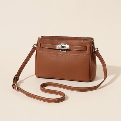 Camada Superior Couro de Vaca Moda de Alta Qualidade Bolsa de Pele de Ovelha Decoração de Fecho Retrô Bolsa de Ombro Único de Couro Genuíno para Axila Bolsa Tote de Mão