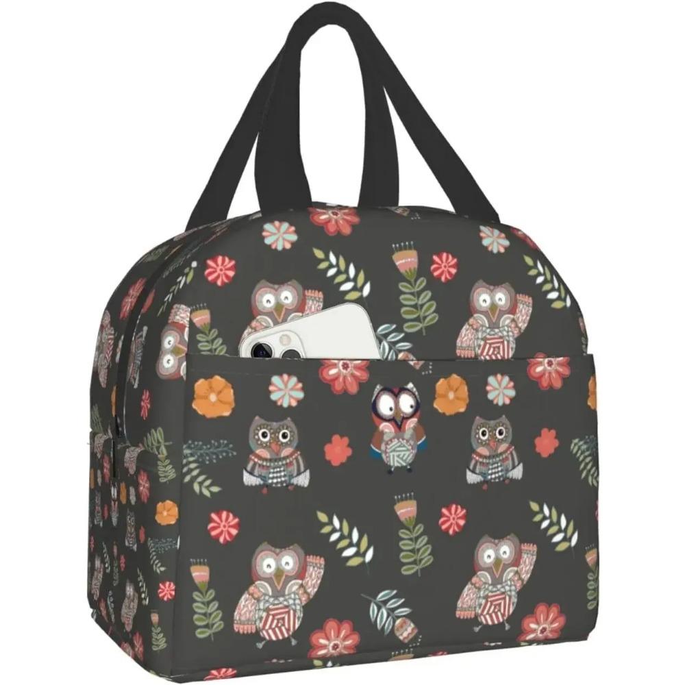 Cute Christmas Owls Lunch Box Reusable Insulated Lunch Bag for Travel Picnic Shopping Work Food Container for Adults Teens Kids