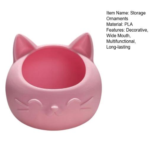 3D Printed Cat Head Pen Holder, Cute Desktop Storage Container, Wide Mouth Sundries Container for Keys Pens Makeup Brush Bracelets Rings