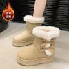 Large size snow boots women's autumn and winter new wind bow thick sole heightening piled thickened short boots cotton boots