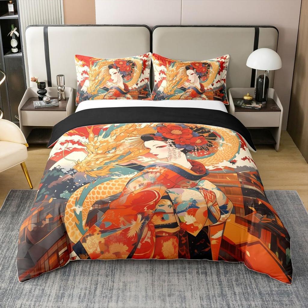 Comforter Japanese Ukiyoe Theme Queen King Size Printed Bedding Set Kids Bedroom Decor Japanese Style 3 Pcs With 2 S