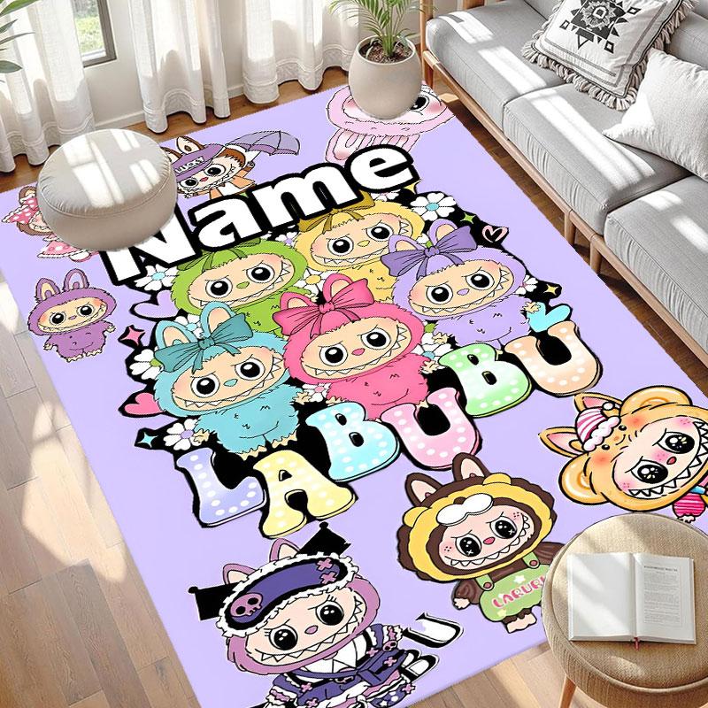 Custom Name Personalized Labubu Print Carpet, Versatile Home Decor Rug, for Playroom, Apartment, Balcony, Entryway, Hallway Gift