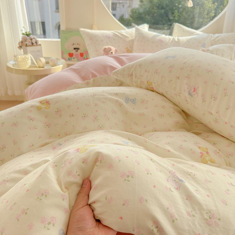 

Class A Maternal And Infant Grade Cotton Double-Layer Yarn4-Pcs Set Of Pure Cotton Bed Sheet Mattress Quilt Cover Home Textile 1.2m Sheet Three-piece Set