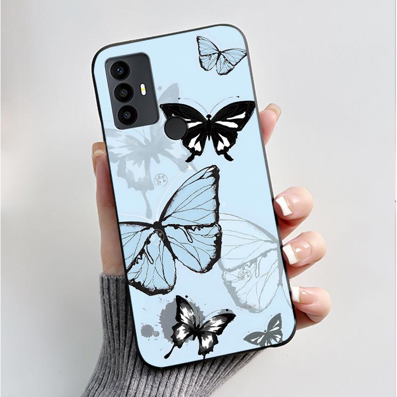 For TCL 30 SE 30E 306 305 Case 6165D 6102H 6102A 6102D Phone Cover Fashion Butterfly Flowers Black Soft Silicone Casing Bumper