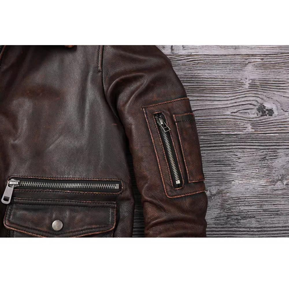 Chinese Size Vintage Genuine Leather Jacket Men Real Cowhide Air Force Flight Suit A2 Pilot Jacket Bomber Jacket