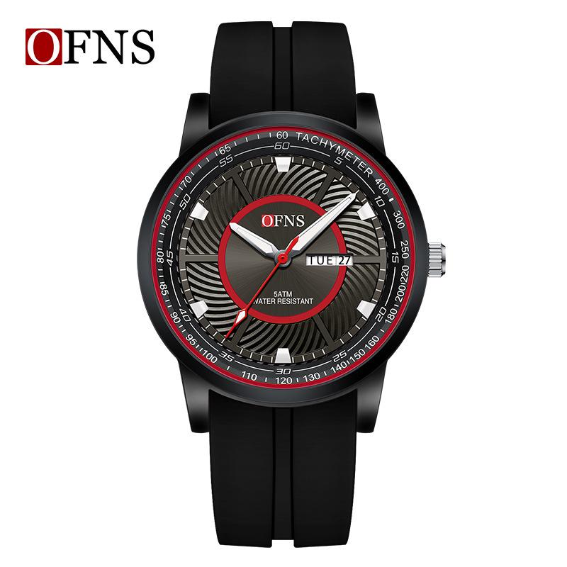 Men s Fashionable Dual Calendar Waterproof Silicone Strap Quartz Wristwatch