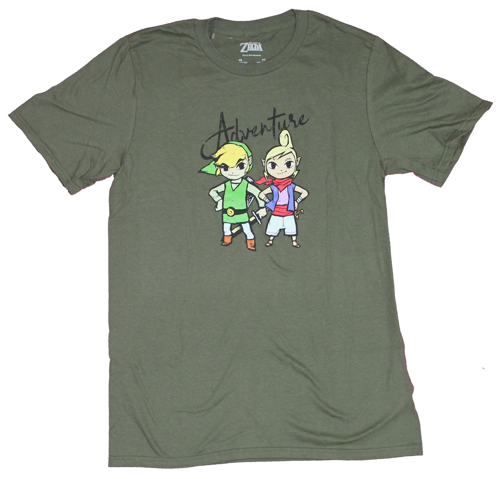Legend of Zelda Mens T-Shirt - Adventure Script Over Link & Windwaker Zelda S