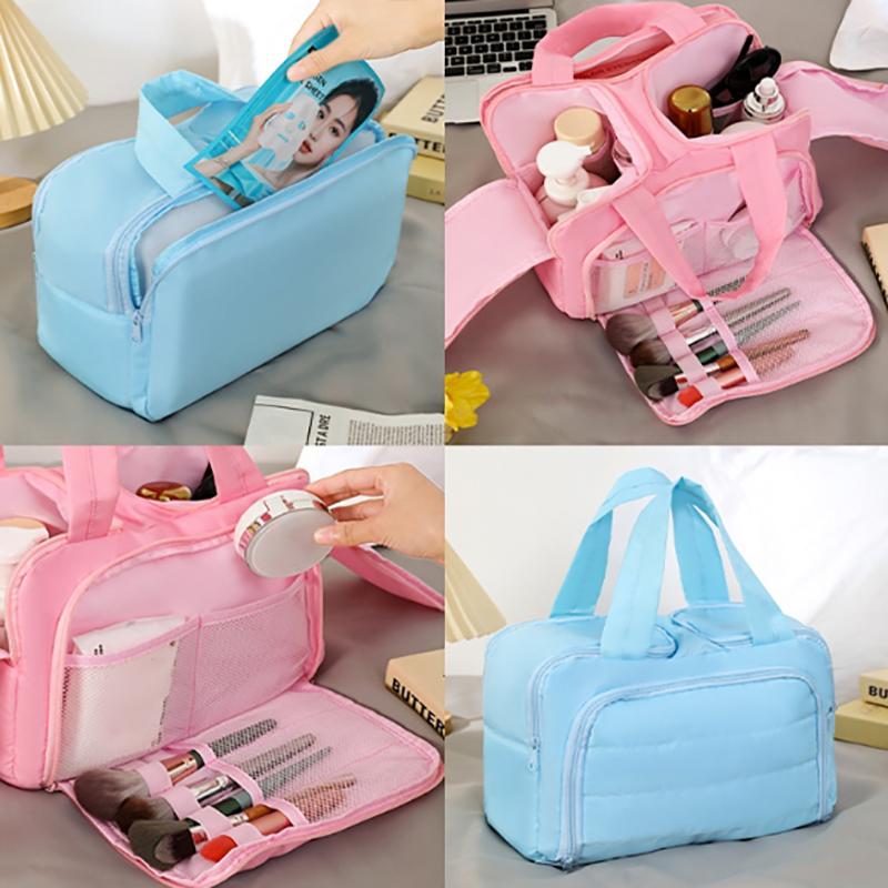 Borsa Trucco Grande Capacità Doppia Apertura Borsa Portaoggetti Varie da Viaggio da Donna Organizer Portatile Pochette per Cosmetici Beauty Case