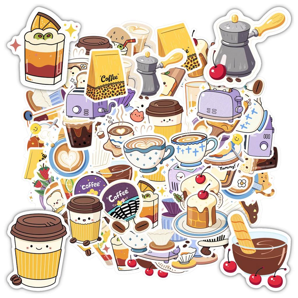 35pcs Playful Bakery Stickers Cute Coffee DIY Stickers Coffee Stickers For DIY Phone Laptop Scrapbook Bike Guitar DIY Suitcase