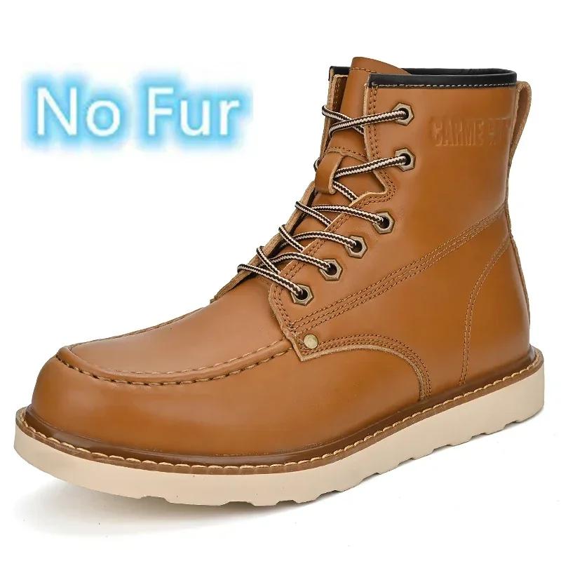 Herren Outdoor Lederstiefel mit hohem Schaft Neue Mode Wasserdicht Herren Motorradstiefel Bequeme Plateau Warme Plüschfell Winterstiefel