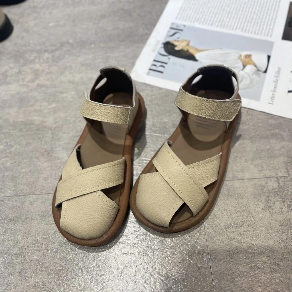 2025Women Roman Casual Soft Soled Sandals Summer Flats Shoes Plus Size Baotou Roman Leather Casual Shoes Zapatillas De Deporte