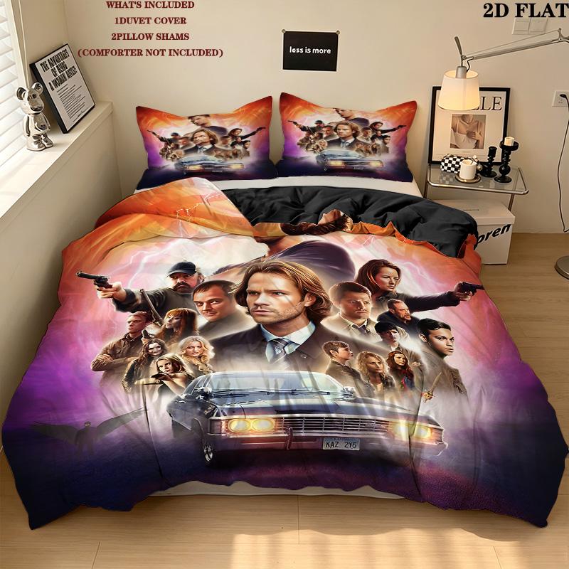 Supernatural Pattern Bedding Quilt Set Quilt Cover Pillowcase Home Birthday Gift(1 * Duvet Cover + 2 * Pillowcase, Without Core)