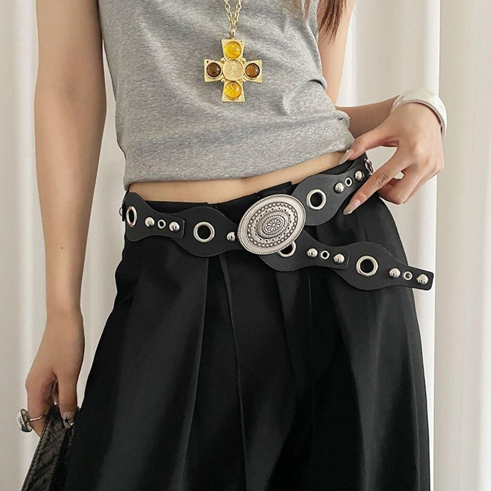 Leopard Women's Rivet Belt Vintage Dress Jeans Belt Leather Waistband  Waist Accessories