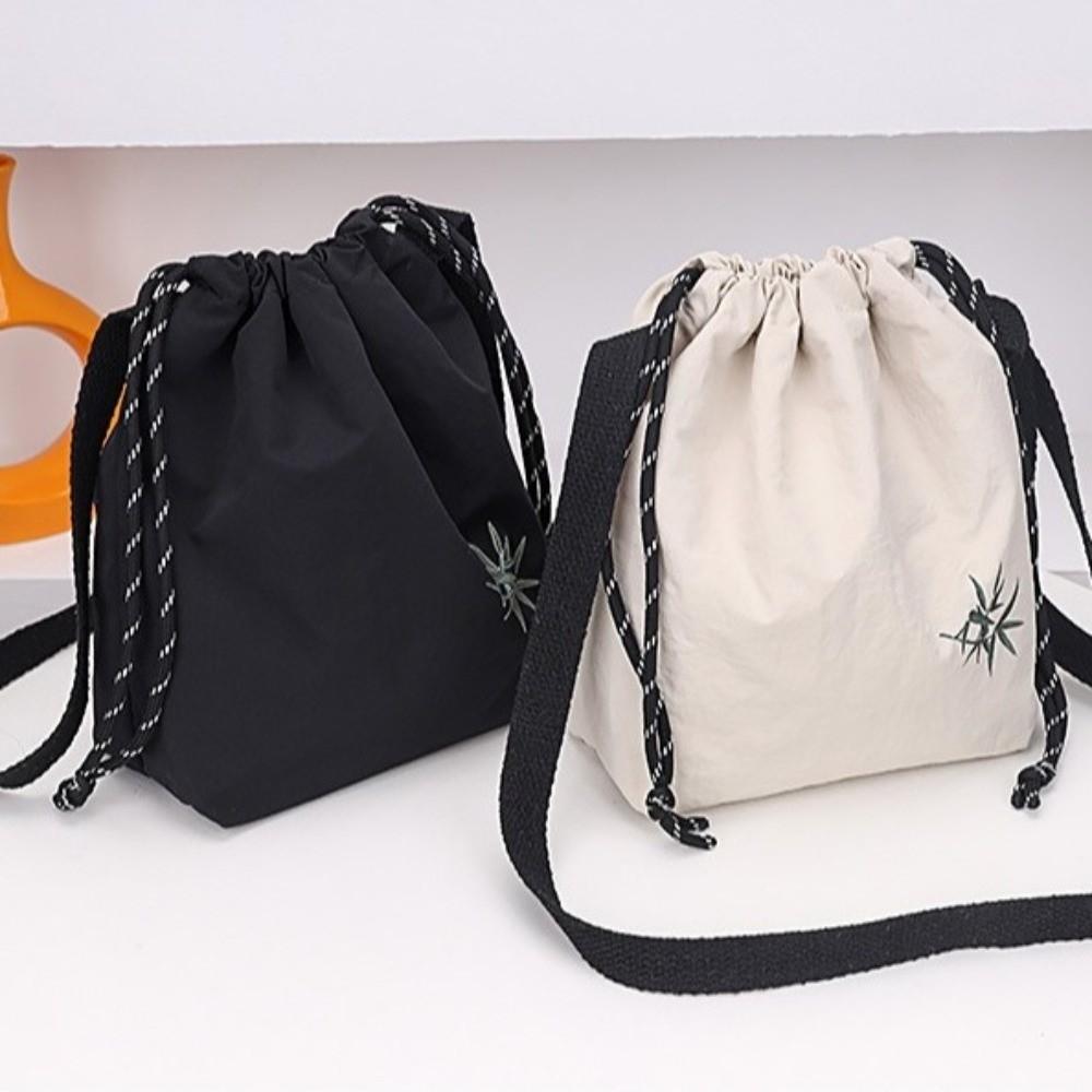 Lightweight Nylon Bucket Bag Large Capacity Crossbody Bag Simple Drawstring Shoulder Bag  Daily