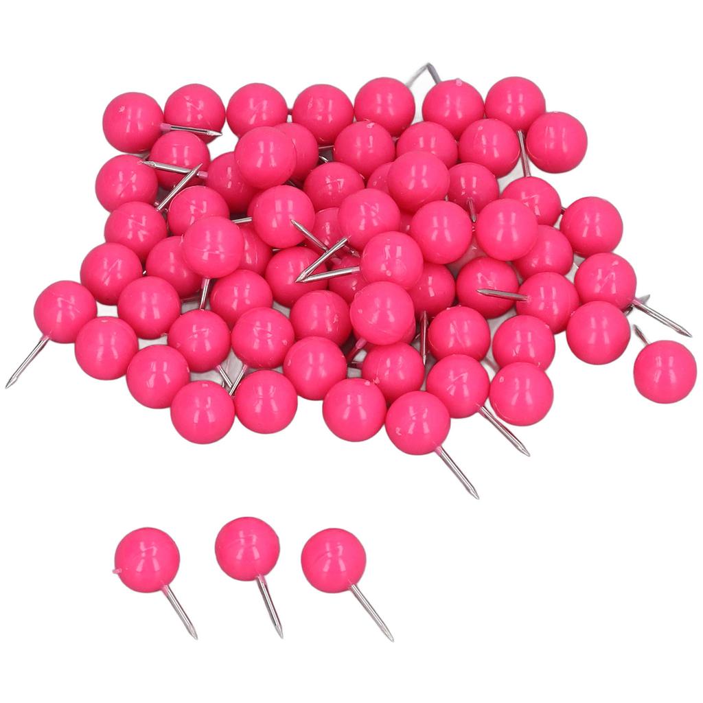 100Pcs Push Pins Map Tacks Steel Plastic Decorative Marking Pins for Cork Boards 9.5x20mm Rose Red