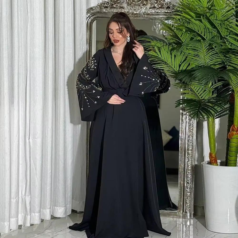 

2024 Autumn Rhinestone Belted Dress Robe for Middle Eastern Women L