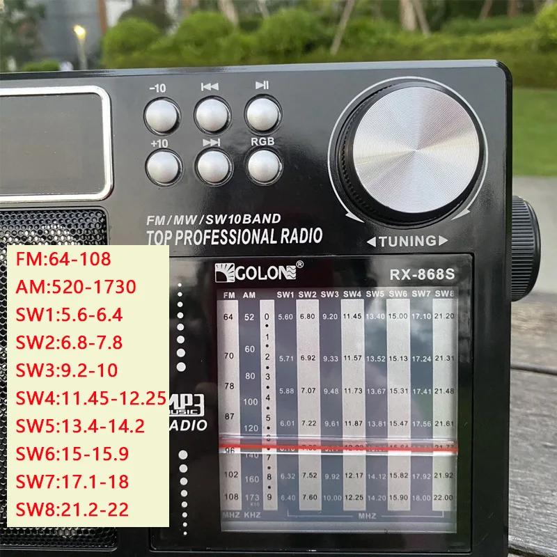Portable Retro AM/FM/SW Band Radio Receiver Multifunctional Solar Bluetooth Speaker with RGB Light Stereo Sound Audio RX-868S