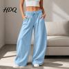 Wide Leg Fleece Lined Sweatpants for Women Baggy Lounge Pants Solid Color Casual with Pockets Comfortable Loose Fit Drawstring Bottoms Elastic Waist