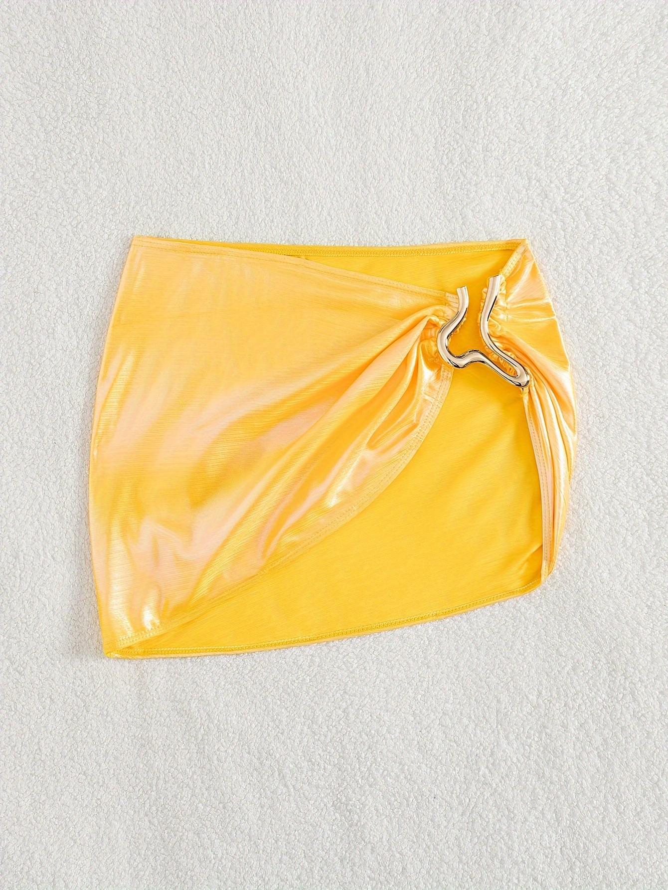 

Женское бикини 2025 европейского и американского стиля: Сексуальный модный купальник с эластичной полуюбкой Small жёлтый