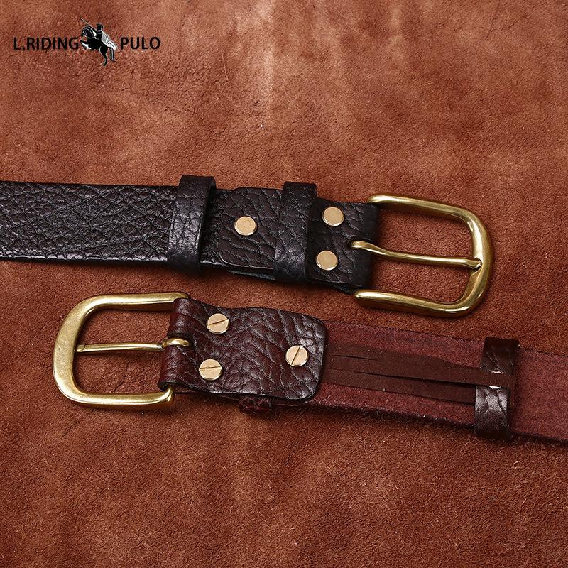 Personalized Trendy Cowhide Pattern Men's High-end Business Men's Belt Cowhide Genuine Leather Copper Buckle Belt Men's