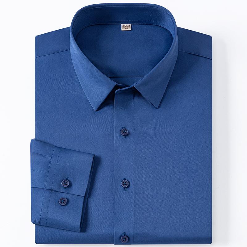 Мужская высококачественная эластичная немнущаяся бесшовная рубашка с длинным рукавом, весна и осень, молодежная, деловая кэжуал рубашка 38 сапфир синий