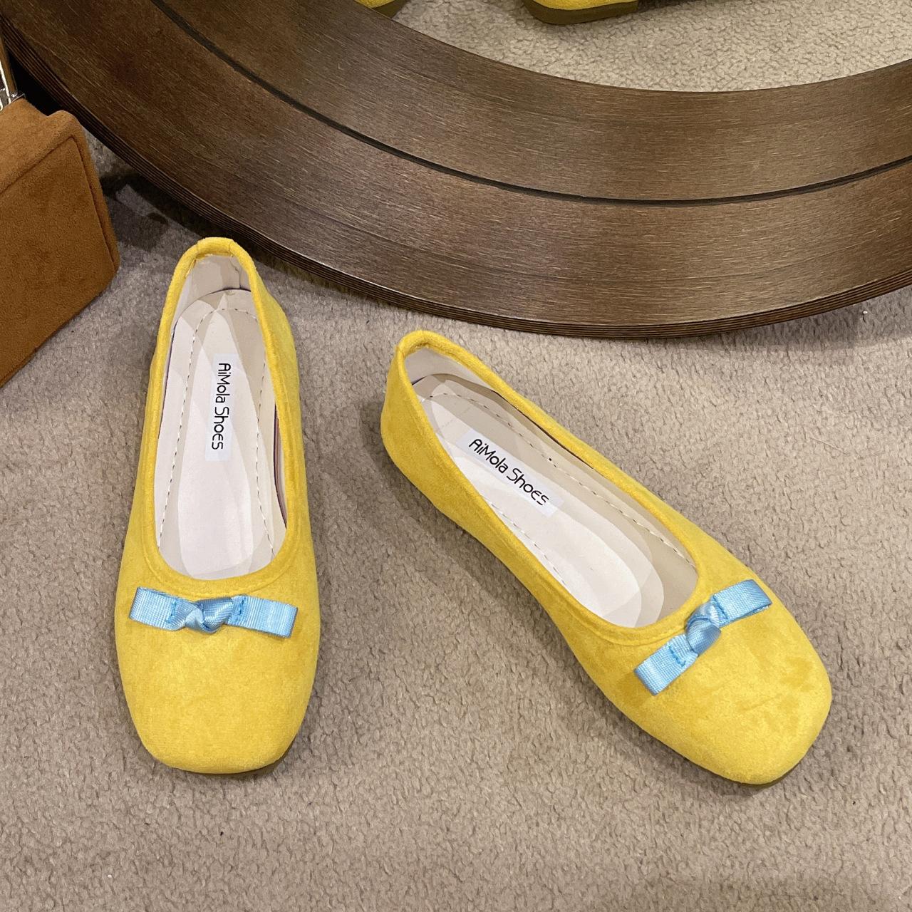 

Fashion retro blue light mouth flat-soled single shoes women s new summer pedal soft-soled Mary Jane shoes 40 жёлтый