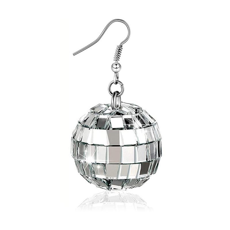 

‘1 Pair 70s Silver Color Shiny Disco Ball Dangle Earrings for Women Cool Fashion Jewelry Retro Round Drop Earrings
