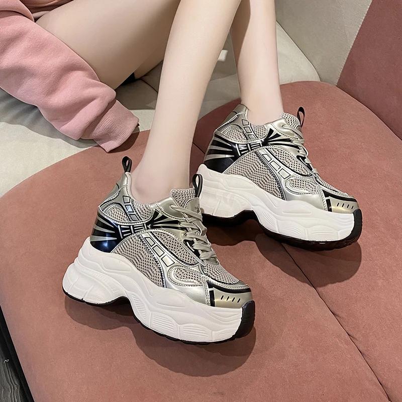 Mode 10cm Sommer Damen High Top Sneakers Herbst Frühling Damenschuhe Chunky Sneaker Atmungsaktiver Keil Freizeitschuhe Zapatos Casual Mujer